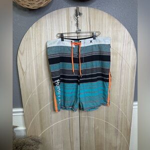 Hurley Phantom Orange Blue Striped Surf Swim Boardshorts 36